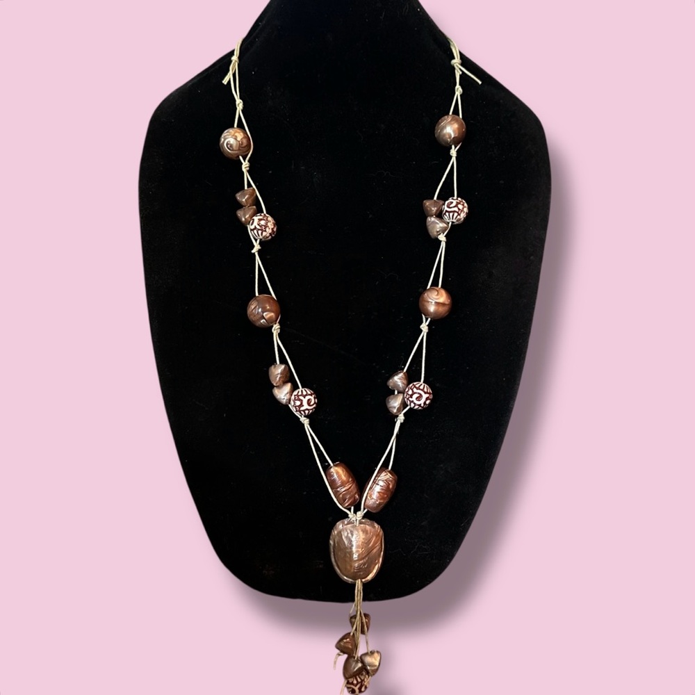Long beaded hemp cord necklace